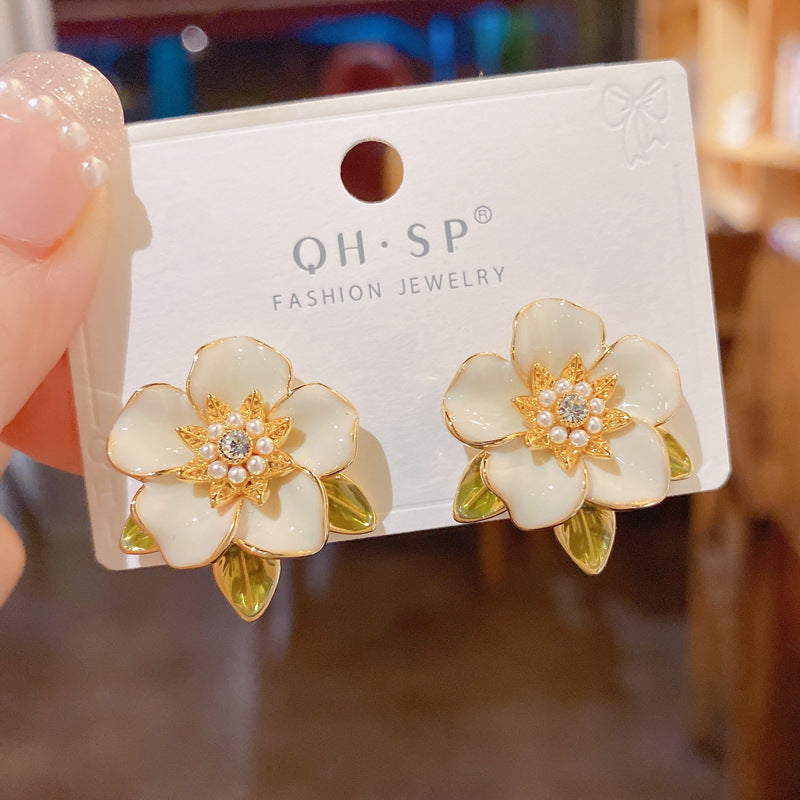 S925琺瑯珍珠花朵耳環