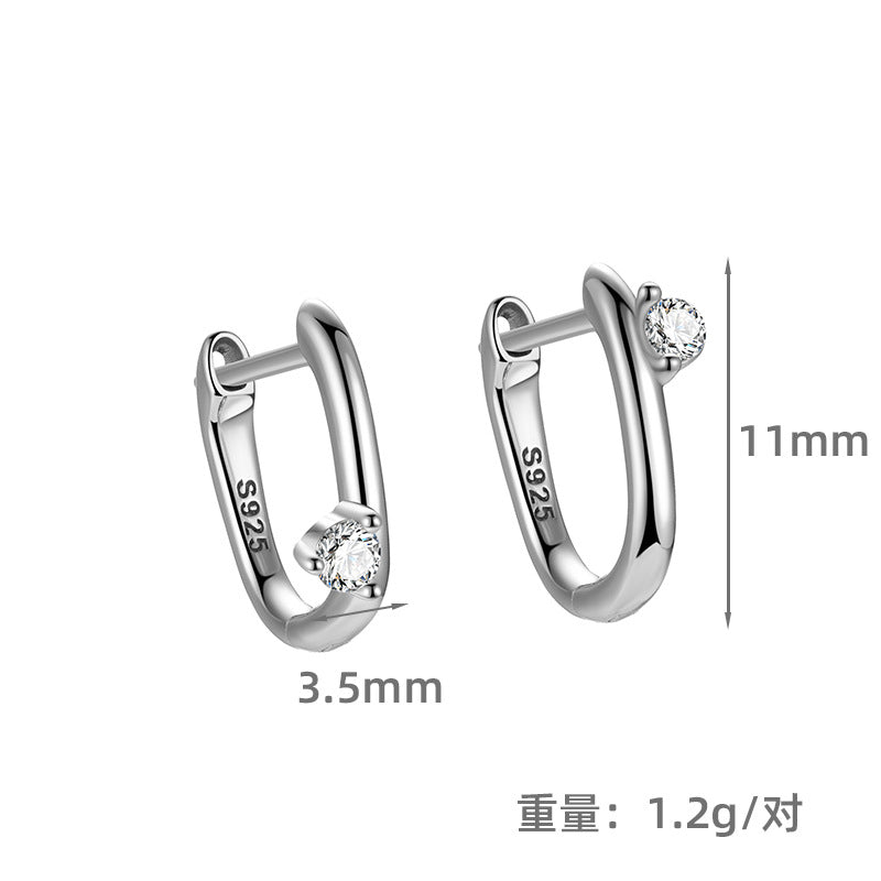 S925 鑲鋯石幾何耳扣女時尚簡約潮歐美外貿百搭養耳洞耳環