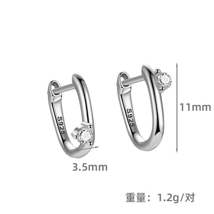 S925 鑲鋯石幾何耳扣女時尚簡約潮歐美外貿百搭養耳洞耳環