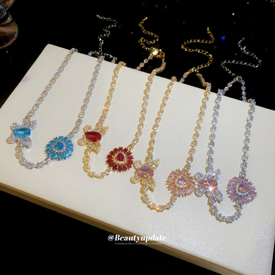 鋯石蝴蝶愛心項鍊－項鍊-金色-粉色款實拍｜https://igowo.tw/