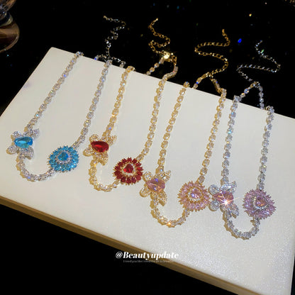鋯石蝴蝶愛心項鍊－項鍊-金色-粉色款實拍｜https://igowo.tw/