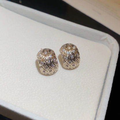 金色鋯石方形精雕耳釘