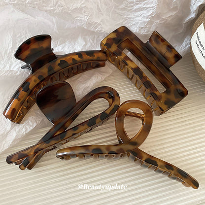 復古氣質豹紋大號發夾抓夾小眾后腦勺盤發鯊魚夾百搭高級感發飾女
