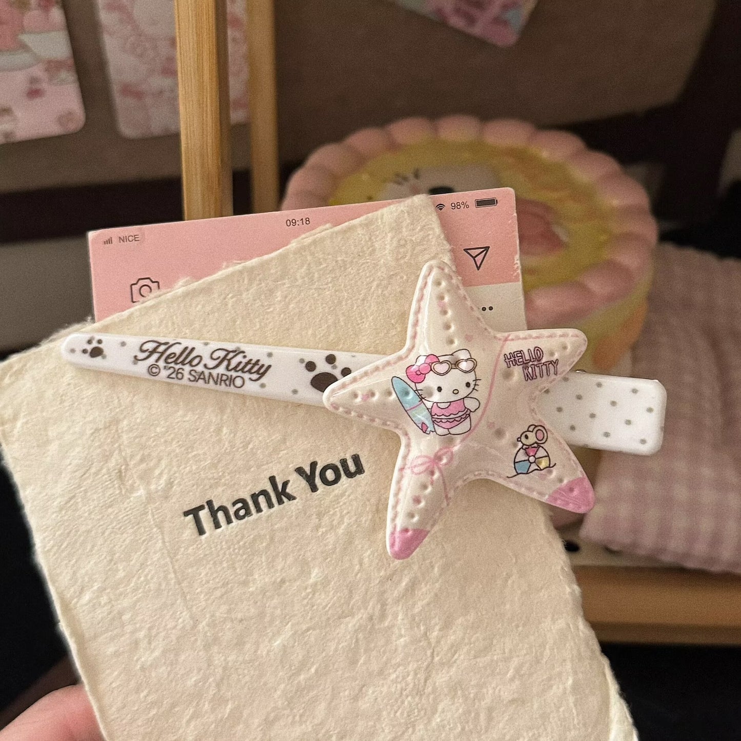 粉色海星貓咪髮夾