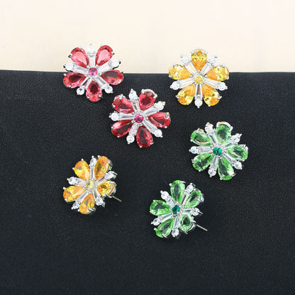 S925鋯石花朵微鑲耳釘－商品主圖｜https://igowo.tw/