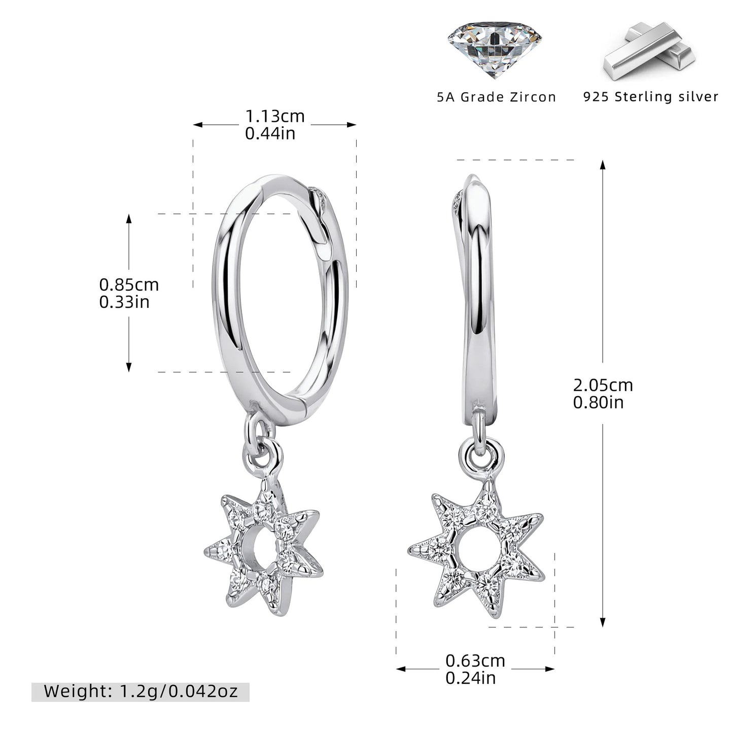 S925 耳環鏤空鑲鋯八芒星耳飾精致小眾氣質百搭飾品