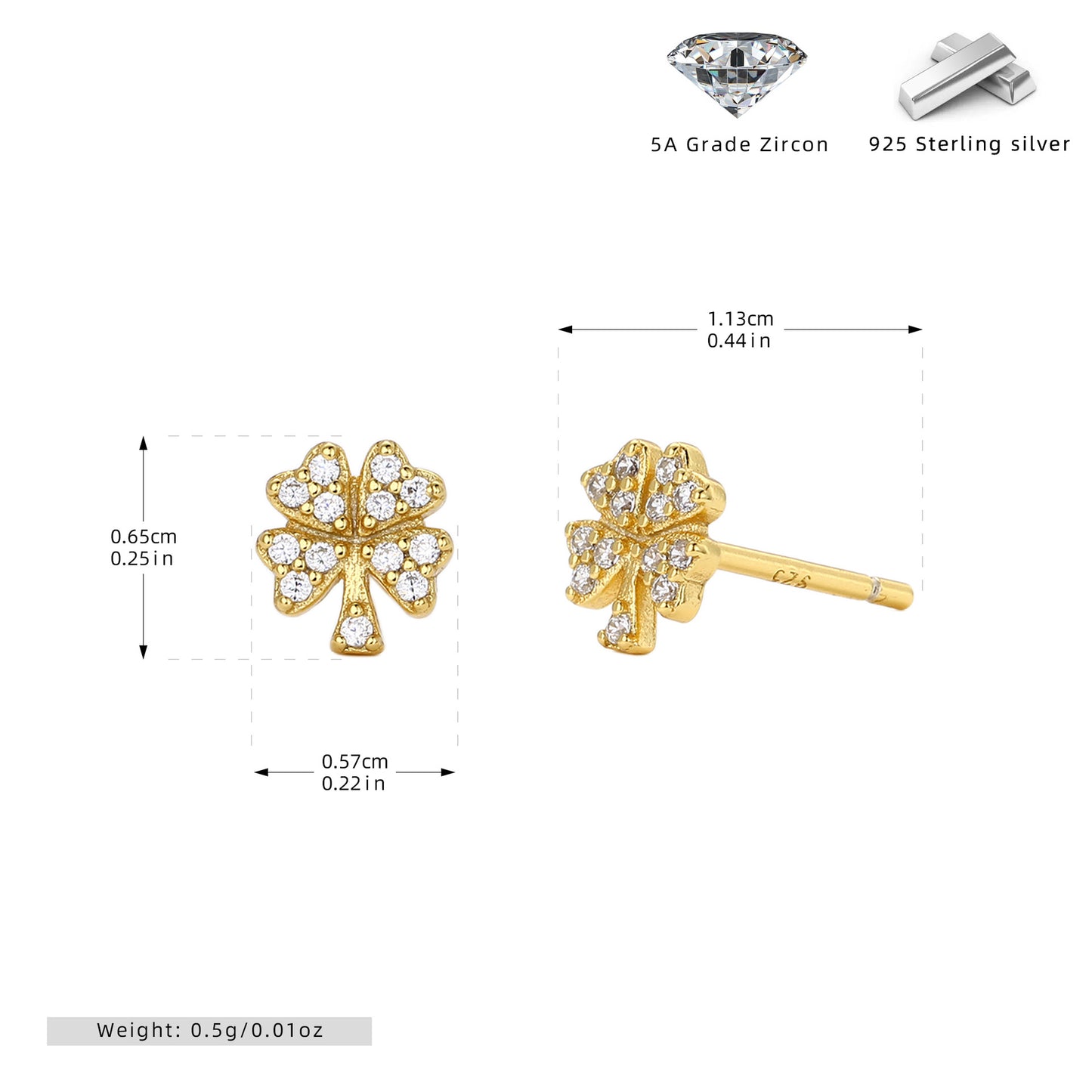 S925 耳釘簡約小巧微鑲鋯四葉草耳飾輕奢高級感飾品