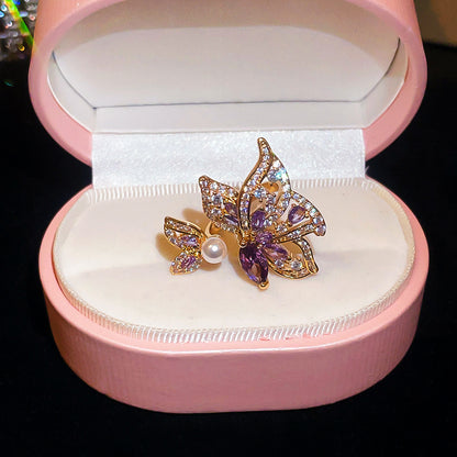 金色珍珠翅膀鏤空戒指