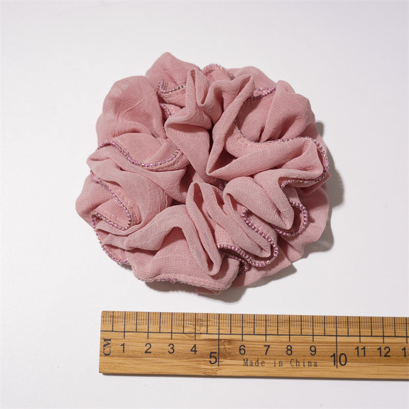 蕾絲大腸圈髮圈－褶皺米黃色款細節｜https://igowo.tw/