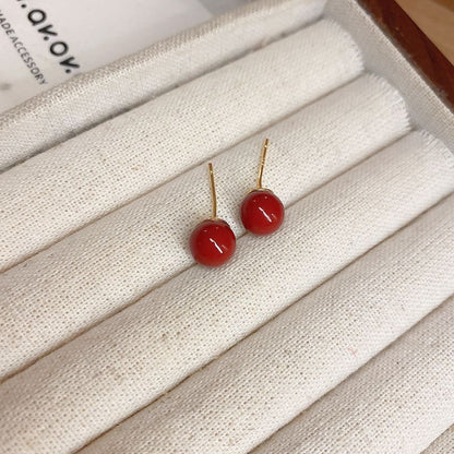紅色銀針流蘇復古耳釘
