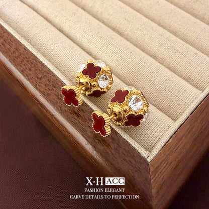 復古紅琺瑯幾何耳釘－細節特寫55｜https://igowo.tw/