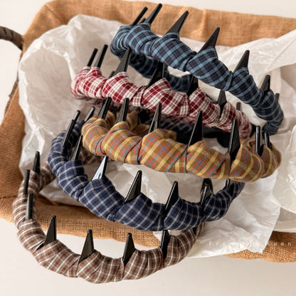 布面格紋纏繞髮箍－商品主圖｜https://igowo.tw/