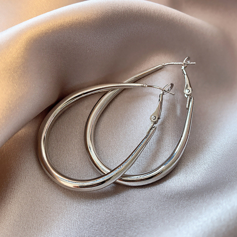 銀針橢圓素圈簡約耳釘