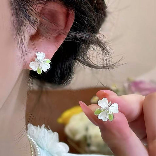 春日序曲~鋯石花朵耳釘新款精致小清新耳環簡約時尚百搭耳飾