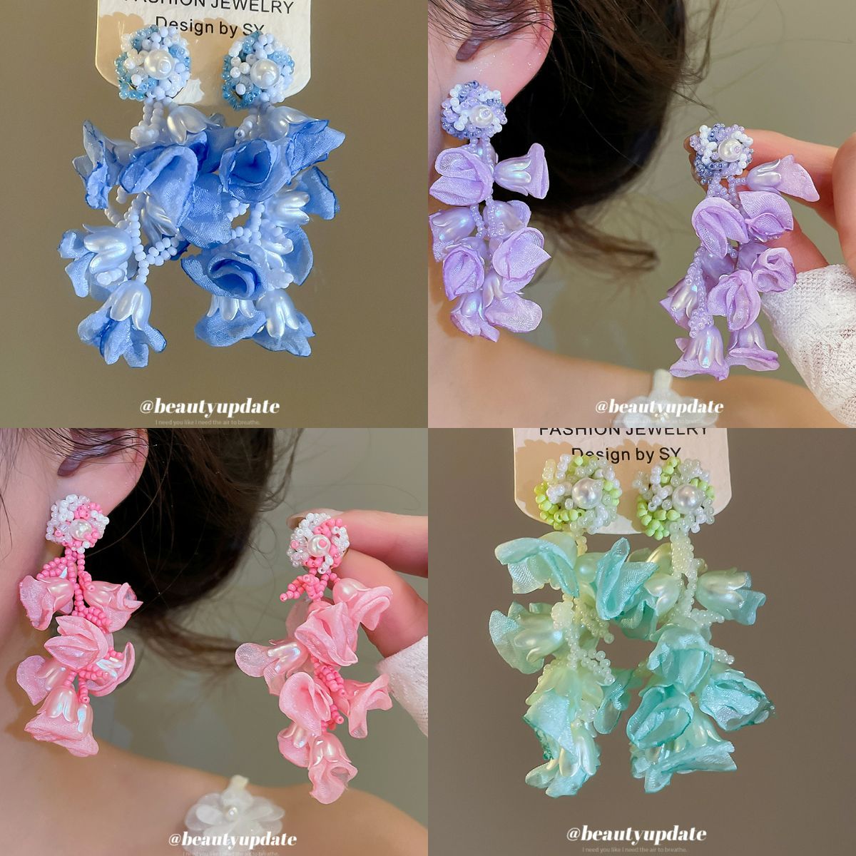 銀針鈴蘭春信！綠色鈴蘭花珍珠耳環氛圍感海邊度假風花瓣耳釘耳飾