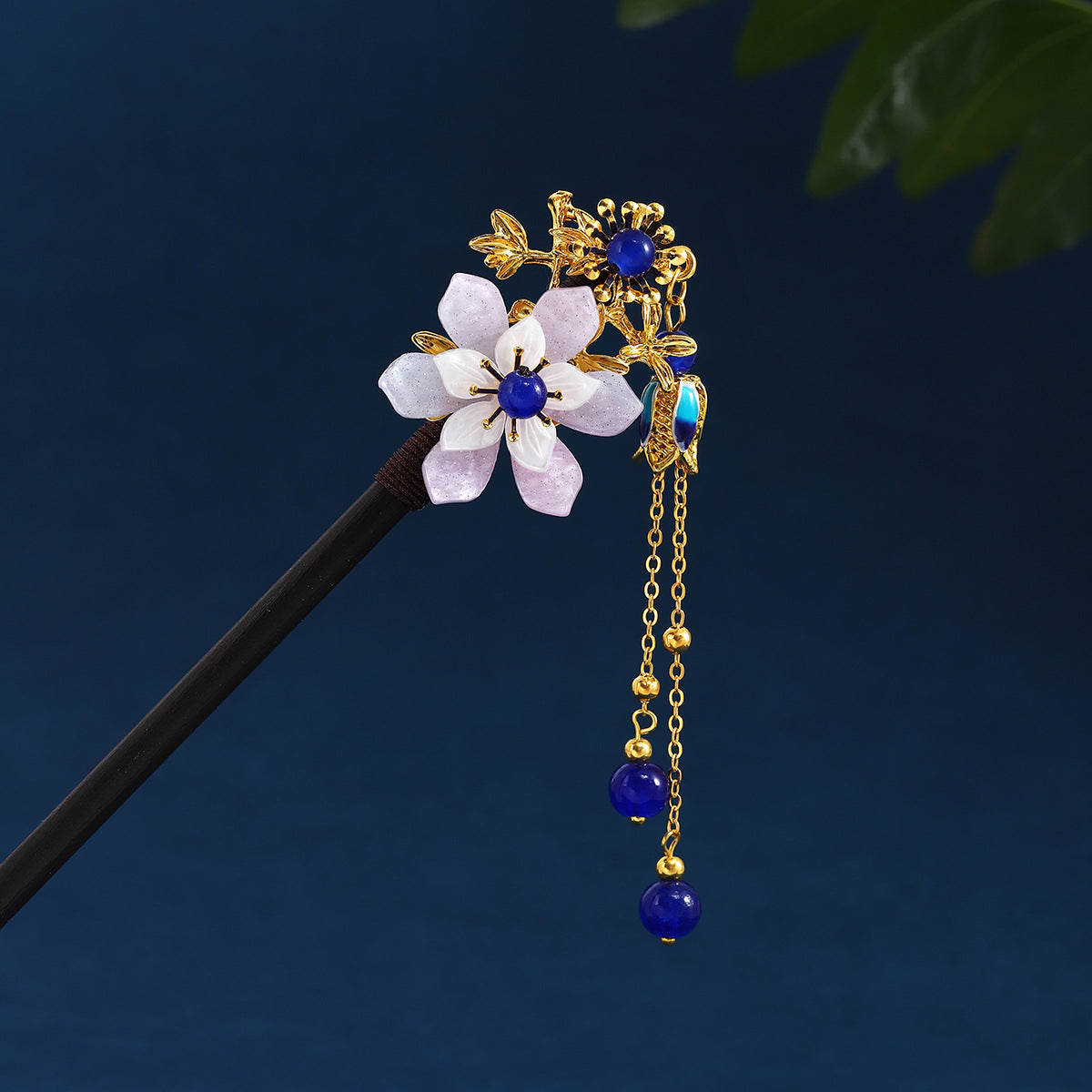 珍珠蝴蝶花朵流蘇髮簪