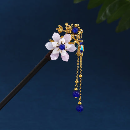 珍珠蝴蝶花朵流蘇髮簪