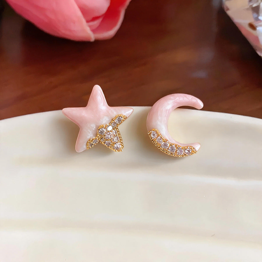 琺瑯鋯石愛心星星耳釘
