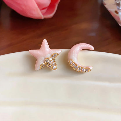 琺瑯鋯石愛心星星耳釘