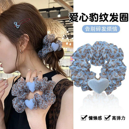 藍色網紗豹紋髮圈－商品主圖｜https://igowo.tw/