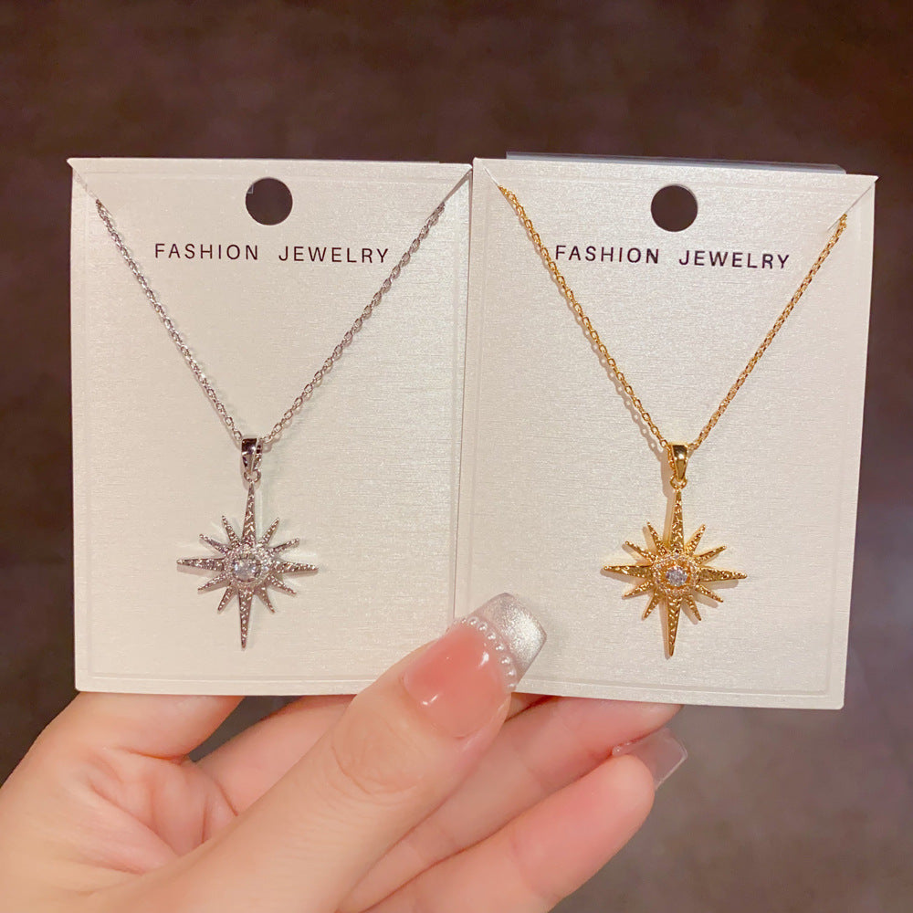 鋯石星星墜飾簡約項鍊－商品主圖｜https://igowo.tw/