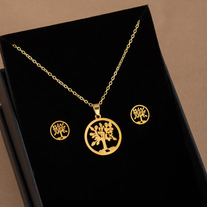 不鏽鋼愛心項鍊耳環組－4/花朵款細節｜https://igowo.tw/