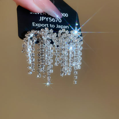 銀針超閃鑲鉆煙花流蘇耳環時尚優雅氣質耳釘耳墜輕奢高級感耳飾女