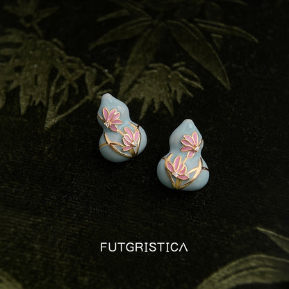 琺瑯葫蘆花朵復古耳釘－商品主圖｜https://igowo.tw/
