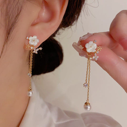 S925貝母花朵流蘇耳墜－商品主圖｜https://igowo.tw/