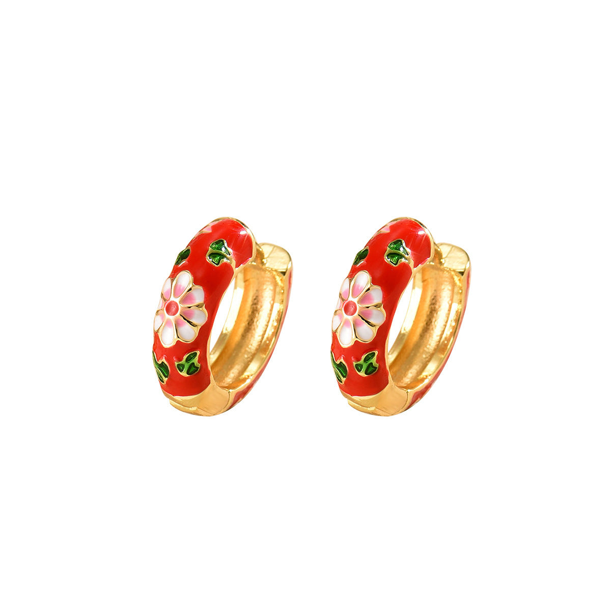 琺瑯花朵復古耳環－細節特寫3｜https://igowo.tw/