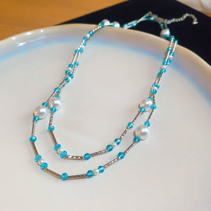 珍珠串珠鑲鑽多層項鍊