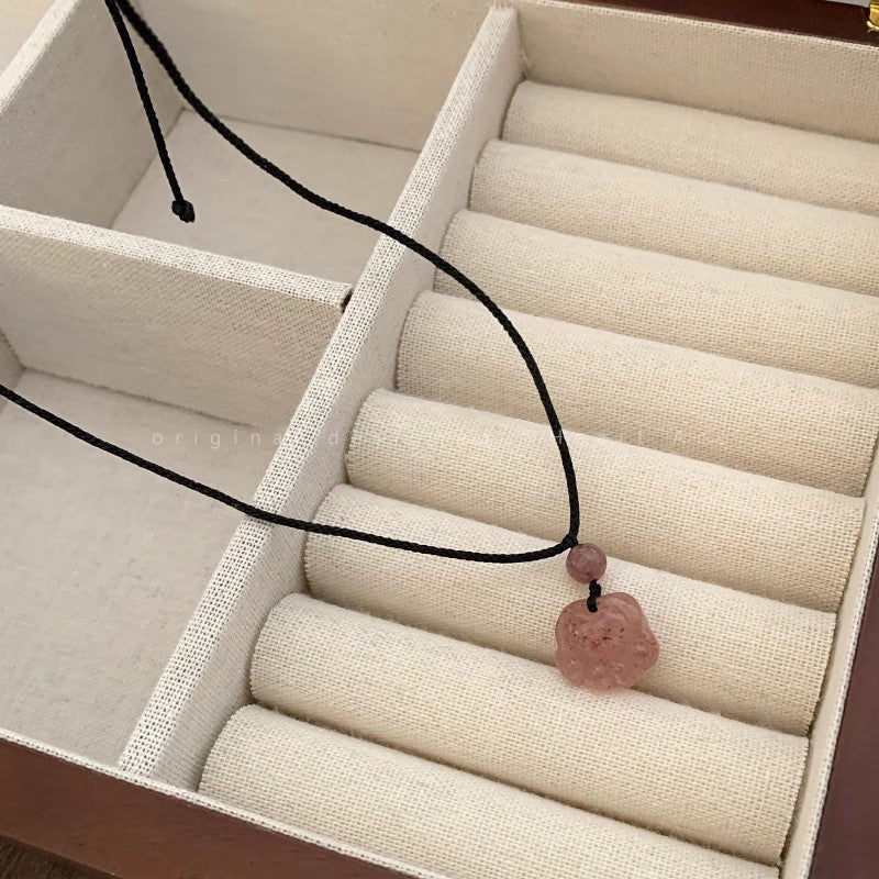 草莓貓咪墜飾編織項鍊