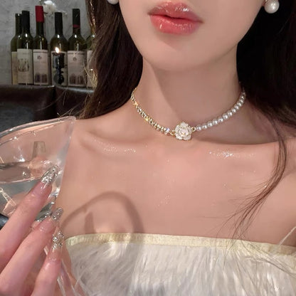 珍珠蝴蝶結鑲鑽項鍊－34#項鍊-常規-粉色款細節｜https://igowo.tw/