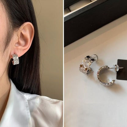 金色鋯石C形微鑲耳釘