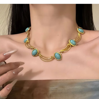 中古vintage寶石項鏈耳釘復古氣質百搭首飾套裝輕奢高級感飾品女