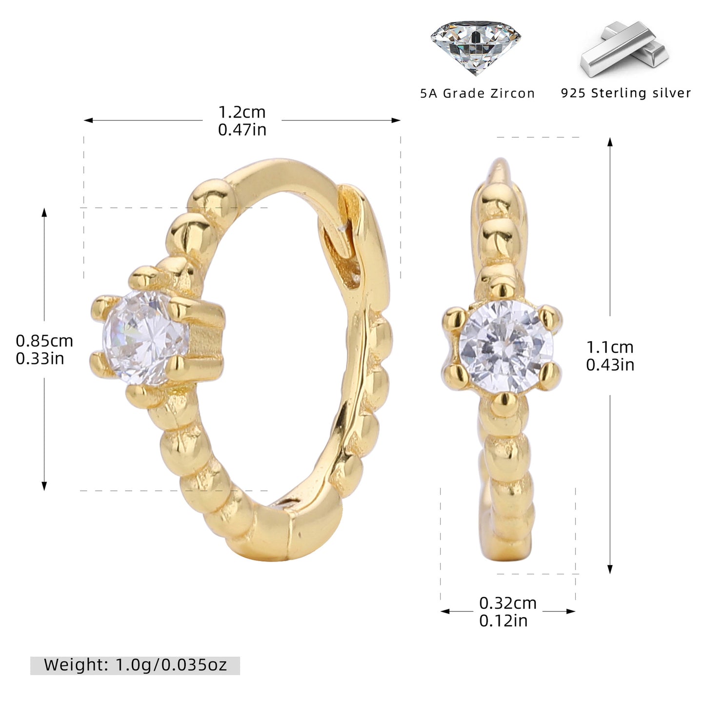 S925 耳環珠邊單彩鋯耳扣耳飾多色小眾輕奢百搭飾品