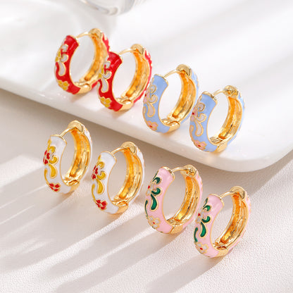 彩色琺瑯花朵復古耳扣－商品主圖｜https://igowo.tw/