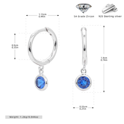 S925 耳環圓形十二生辰石耳墜鑲鋯耳飾小眾百搭飾品