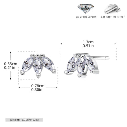 S925 耳釘鑲馬眼鋯石皇冠耳飾百搭小眾高級感飾品