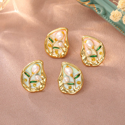 珍珠鬱金香耳釘－商品主圖｜https://igowo.tw/