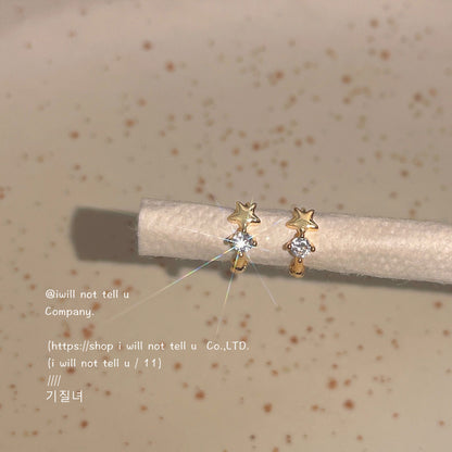鋯石星星圓形小巧耳扣－商品主圖｜https://igowo.tw/