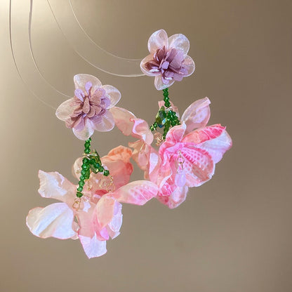 海邊度假風超仙布藝花朵耳環輕奢高級感耳釘時尚甜美清新耳飾
