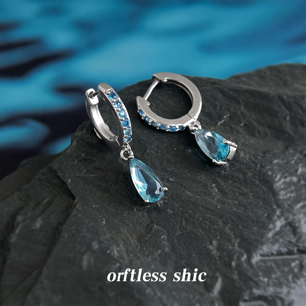 海藍寶水滴圓形耳環－商品主圖｜https://igowo.tw/