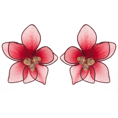 布面花朵雙層立體耳釘－紫色款細節3｜https://igowo.tw/