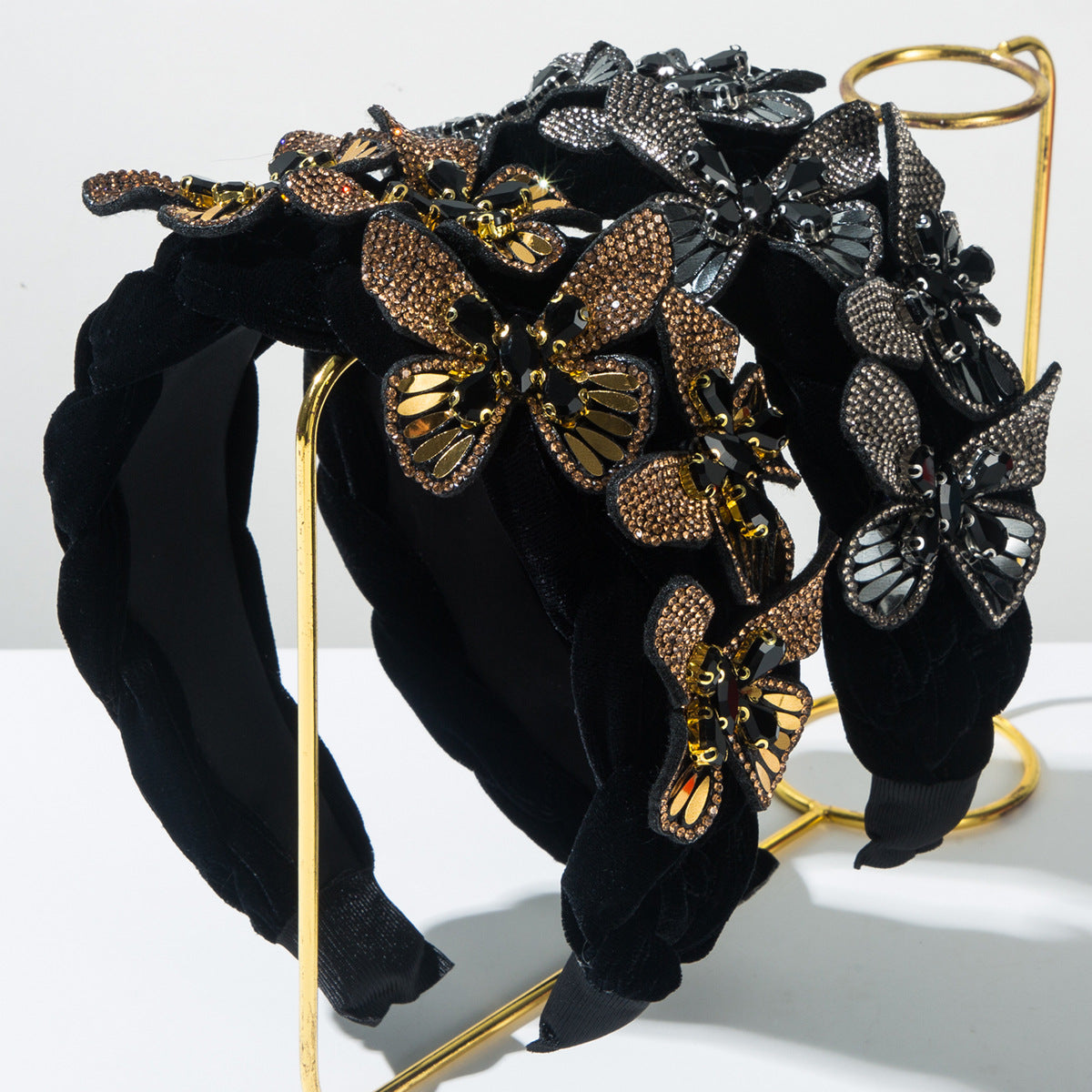 蝴蝶寬版鑲鑽編織髮箍－商品主圖｜https://igowo.tw/