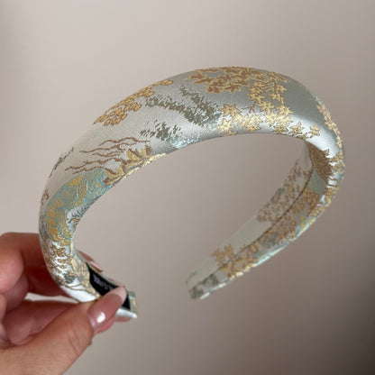 復古簡約髮箍－軟緞款箍-粉舞獅款細節｜https://igowo.tw/
