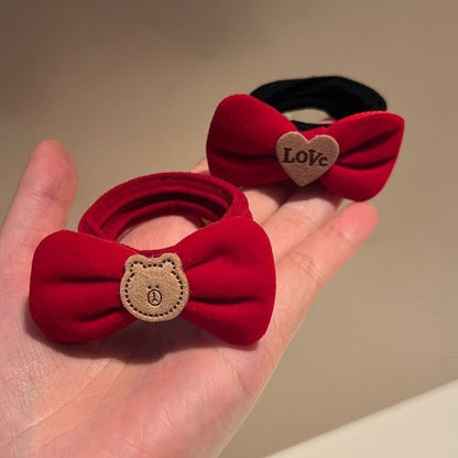 紅色絨面蝴蝶結髮圈－商品主圖｜https://igowo.tw/