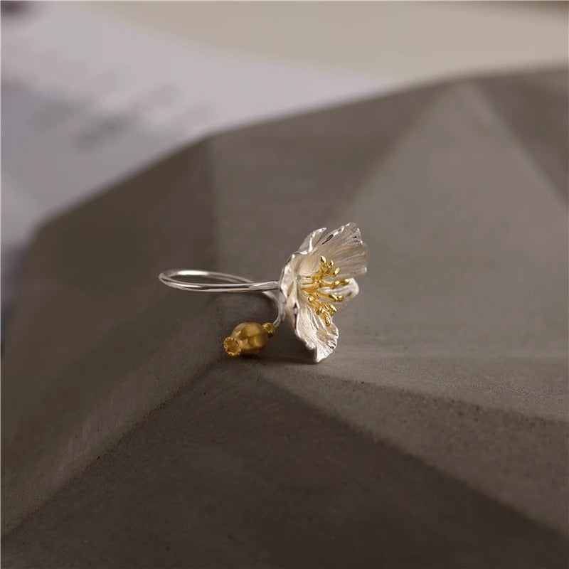 金色花朵可調式戒指－商品主圖｜https://igowo.tw/