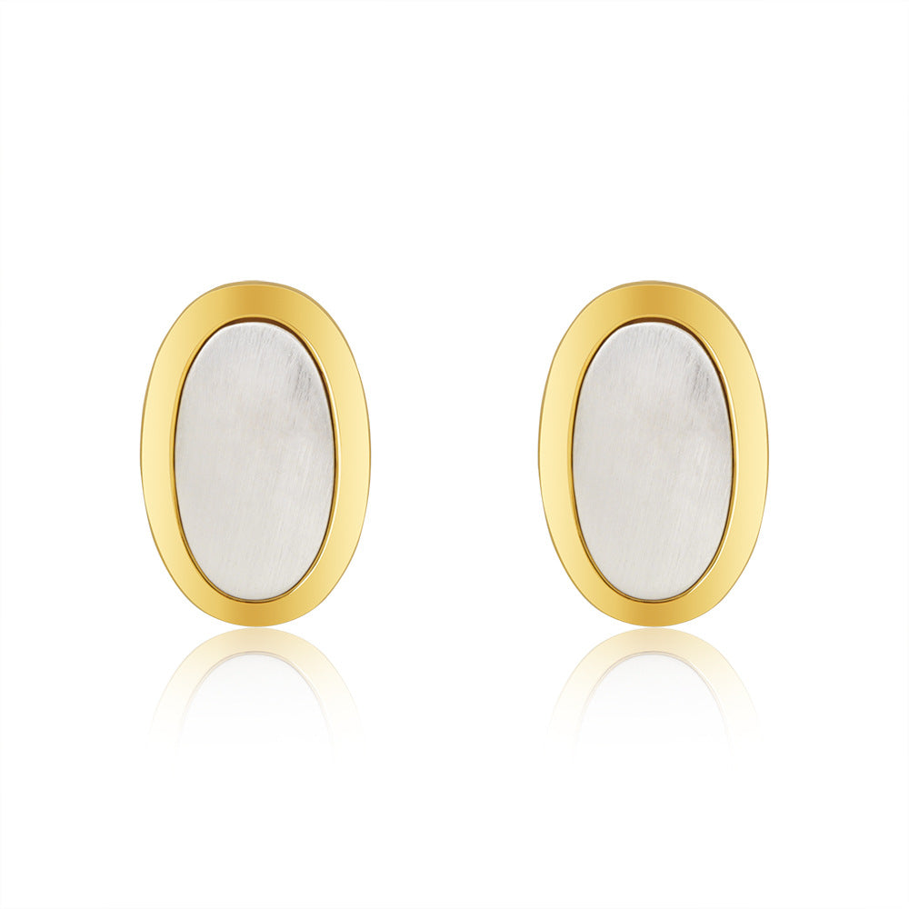 撞色橢圓拉絲簡約耳釘