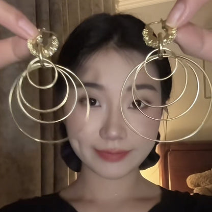 銀針法式復古金屬幾何吊墜耳釘輕奢高級感耳環設計感小眾耳飾批發